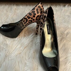 Nine West Black Patent and Leopard Platform Heels
